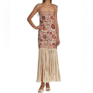 Zimmermann Vitali Paisley Print Tie Waist Fringe Linen Dress  NWT (US 8-10)